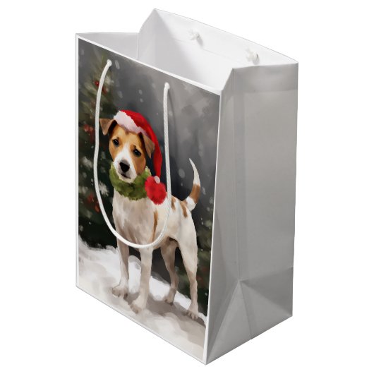 Jack Russell Hond in Sneeuw Kerstmis Medium Cadeauzakje (Achterkant Gekanteld)