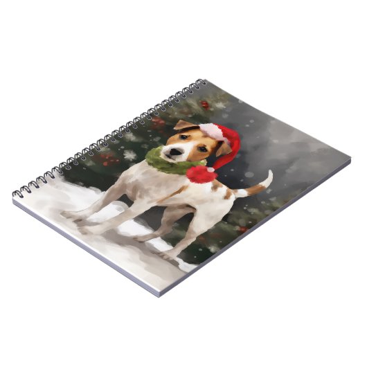 Jack Russell Hond in Sneeuw Kerstmis Notitieboek (Linkerzijde)