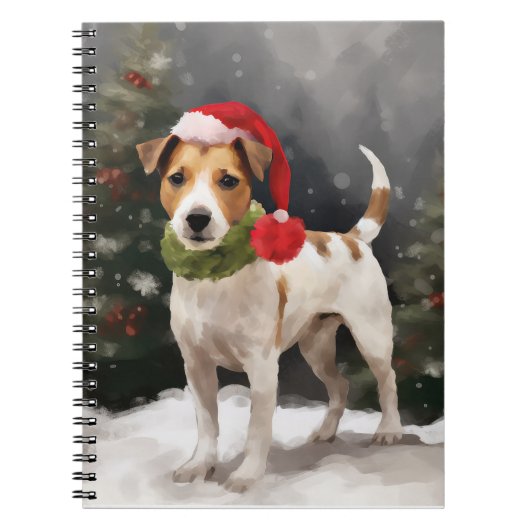 Jack Russell Hond in Sneeuw Kerstmis Notitieboek (Voorkant)