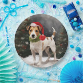 Jack Russell Hond in Sneeuw Kerstmis Papieren Bordje (Feest)