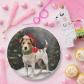 Jack Russell Hond in Sneeuw Kerstmis Papieren Bordje (Feest)