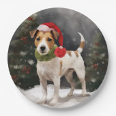 Jack Russell Hond in Sneeuw Kerstmis Papieren Bordje (Voorkant)