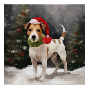 Jack Russell Hond in Sneeuw Kerstmis Perfect Poster