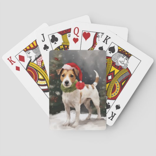 Jack Russell Hond in Sneeuw Kerstmis Pokerkaarten (Achterkant)