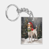 Jack Russell Hond in Sneeuw Kerstmis Sleutelhanger (Voorkant Links)