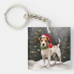 Jack Russell Hond in Sneeuw Kerstmis Sleutelhanger