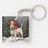 Jack Russell Hond in Sneeuw Kerstmis Sleutelhanger (Achterkant)