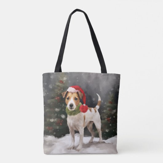 Jack Russell Hond in Sneeuw Kerstmis Tote Bag (Achterkant)