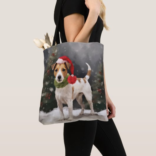 Jack Russell Hond in Sneeuw Kerstmis Tote Bag (Dichtbij)