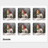 Jack Russell Hond in Sneeuw Kerstmis Vierkante Sticker (Vel)