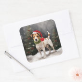 Jack Russell Hond in Sneeuw Kerstmis Vierkante Sticker (Envelop)