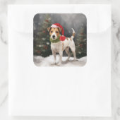 Jack Russell Hond in Sneeuw Kerstmis Vierkante Sticker (Tas)