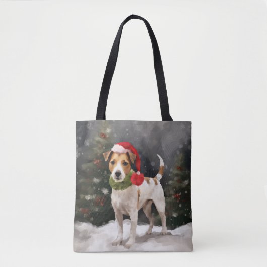 Jack Russell-hond in sneeuw met Kerstmis Tote Bag (Voorkant)