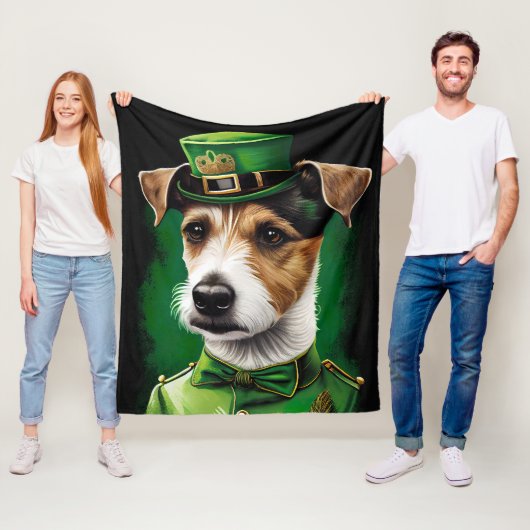 Jack Russell-hond in St. Patrick's Day-jurk Fleece Deken (In situ)