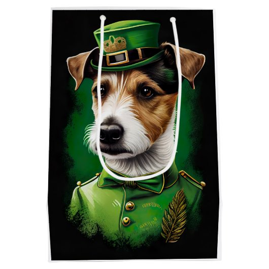 Jack Russell-hond in St. Patrick's Day-jurk Medium Cadeauzakje (Achterkant)