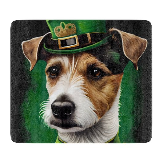 Jack Russell-hond in St. Patrick's Day-jurk Snijplank (Voorkant)