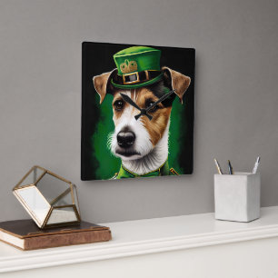 Jack Russell-hond in St. Patrick's Day-jurk Vierkante Klok