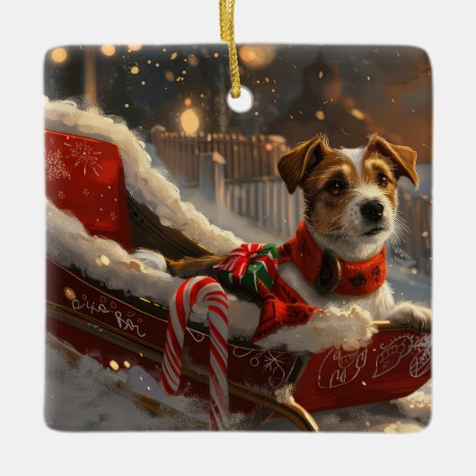 Jack Russell Hond Kerst Feestelijk Keramisch Ornament (Voorkant)