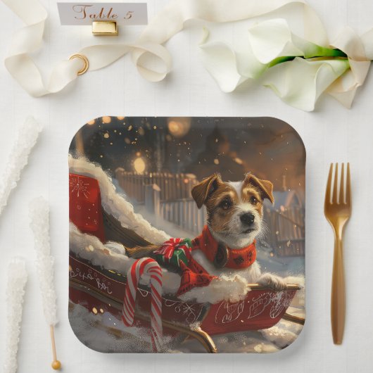 Jack Russell Hond Kerst Feestelijk Papieren Bordje (Huwelijk)