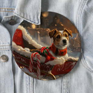 Jack Russell Hond Kerst Feestelijk Ronde Button 6,0 Cm