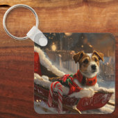 Jack Russell Hond Kerst Feestelijk Sleutelhanger (Voorkant)