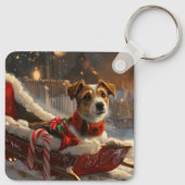 Jack Russell Hond Kerst Feestelijk Sleutelhanger (Achterkant)
