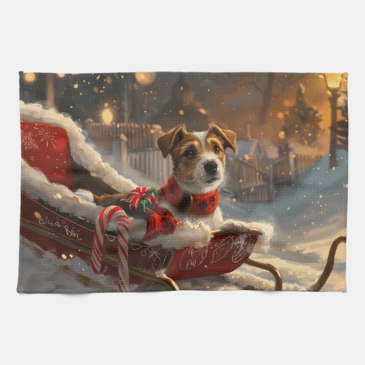 Jack Russell Hond Kerst Feestelijk Theedoek (Horizontaal)
