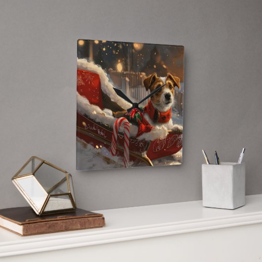 Jack Russell Hond Kerst Feestelijk Vierkante Klok (Kantoor)