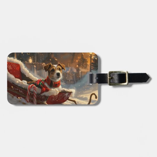 Jack Russell Hond Kerstfeest Bagagelabel (Voorkant horizontaal)
