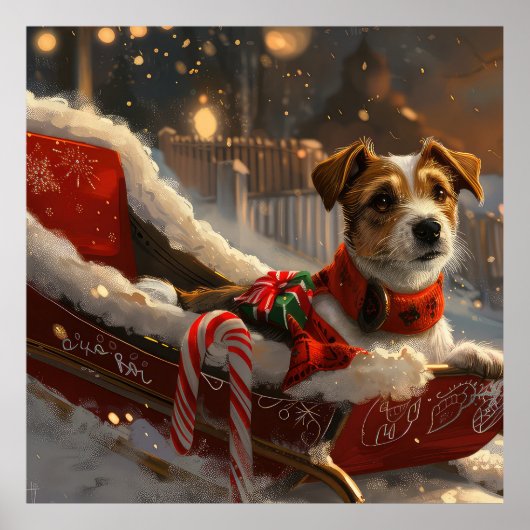 Jack Russell Hond Kerstfeest Poster (Voorkant)