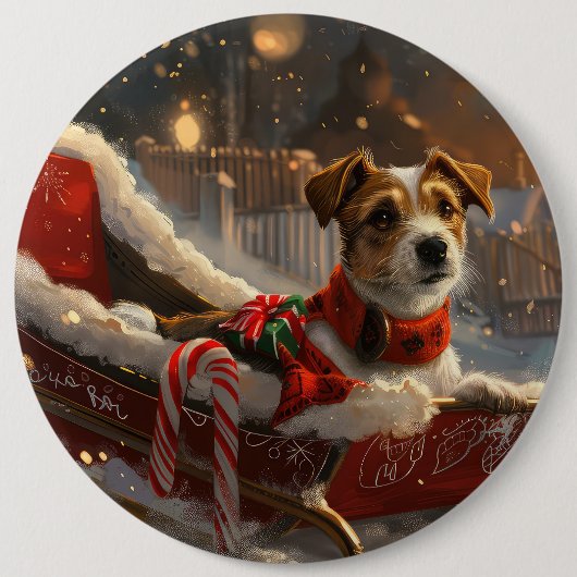 Jack Russell Hond Kerstfeest Ronde Button 6,0 Cm (Voorkant)