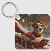 Jack Russell Hond Kerstfeest Sleutelhanger (Voorkant)