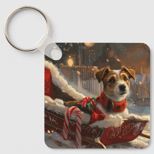 Jack Russell Hond Kerstfeest Sleutelhanger (Voorkant)