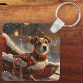 Jack Russell Hond Kerstfeest Sleutelhanger (Achterkant)