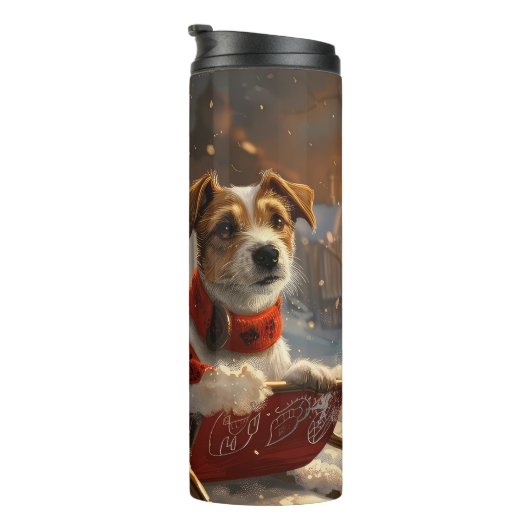 Jack Russell Hond Kerstfeest Thermosbeker (Geroteerd rechts)