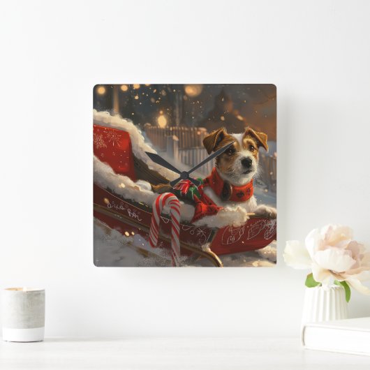 Jack Russell Hond Kerstfeest Vierkante Klok (Huis)