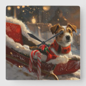 Jack Russell Hond Kerstfeest Vierkante Klok (Voorkant)