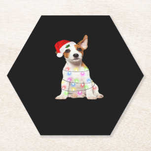 Jack Russell hond Kerstman Kerstboom Lichtjes Kers Kartonnen Onderzetters