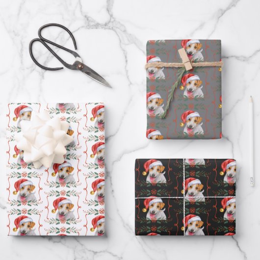 Jack Russell Hond Kerstmis Wrapping Papier Bladen Inpakpapier Vel (Voorkant)