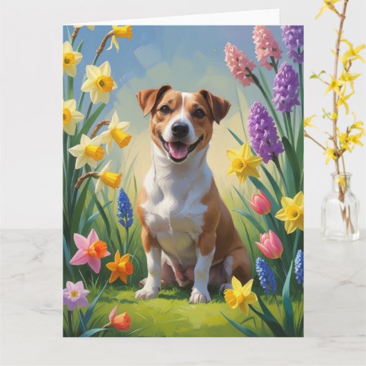 Jack Russell-hond lente bloemen schilderij Kaart (Gele Bloem)