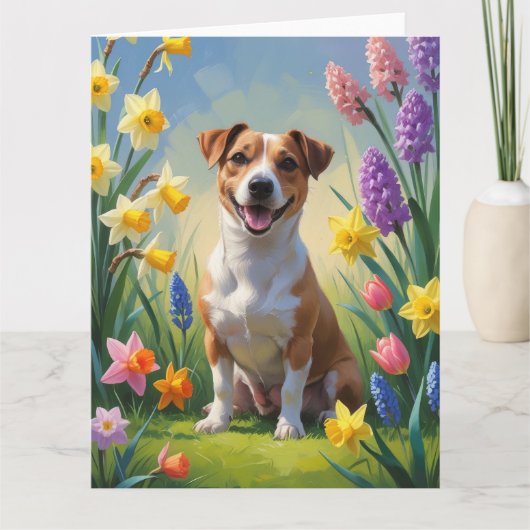 Jack Russell-hond lente bloemen schilderij Kaart (Voorkant)