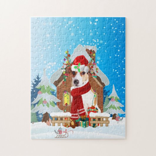 Jack Russell-hond met kerstcadeaus Legpuzzel (Verticaal)