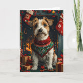 Jack Russell hond met kerstcadeaus open haard Kaart (Voorkant)