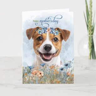Jack Russell-hond Moederdag wilde bloemen Feestdagen Kaart