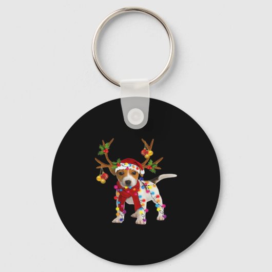 Jack Russell Hond Prachtig Rendier Kerstlicht Sleutelhanger (Voorkant)