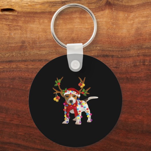 Jack Russell Hond Prachtig Rendier Kerstlicht Sleutelhanger (Voorkant)