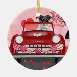 Jack Russell hond rijden auto Valentijnsdag Keramisch Ornament