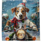 Jack Russell Hond Rijden Motorfiets Kerstmis Douchegordijn (Voorkant)