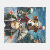 Jack Russell Hond Rijden Motorfiets Kerstmis Fleece Deken (Voorkant (Horizontaal))