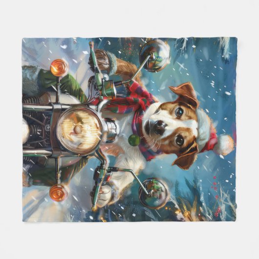 Jack Russell Hond Rijden Motorfiets Kerstmis Fleece Deken (Voorkant (Horizontaal))